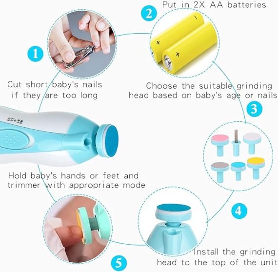 Electric Baby Nail Trimmer File with 6 Grinders Manicure Kit